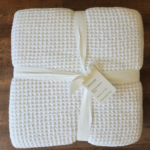 Pottery Barn Waffle Weave KING Blanket WHITE NWT