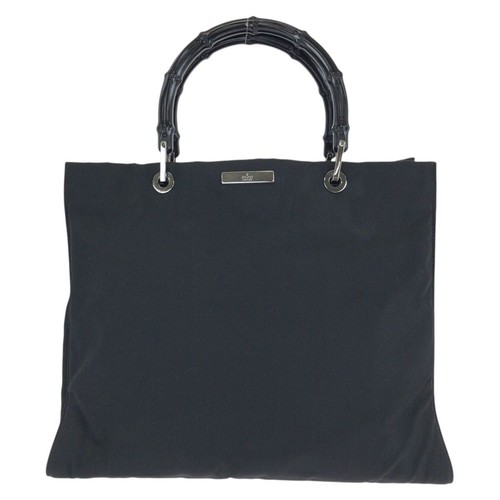 GUCCI bamboo black silver hardware nylon 002 1010 tote bag handbag ladies 603296