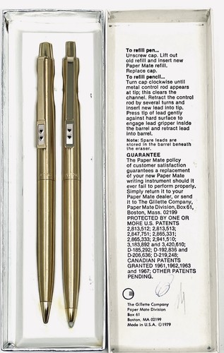 Vintage Paper Mate 511 Gold Tone Double Heart Pen & Pencil Set with Box