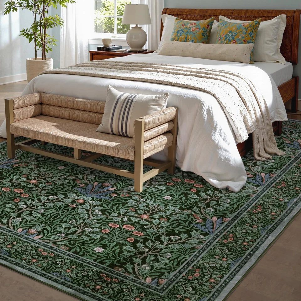 Vintage Dark Green Living Room Rug, 8x10 Washable Area Rugs for Dining Room U... - Image 3 of 4