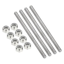 4Pcs 1/4"-20x110mm Threaded Rods with Nylon Insert Lock Nut, Silver