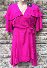 New Tags Ladies Very Pink 3/4 Flutter Sleeve Wrap Style Smart Dress UK 16