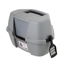   Corner Cat Litter Box Enclosed with Scoop, Easy Access, Hooded Litter Tray