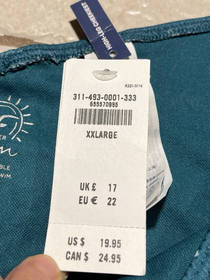 Parte inferior de bikini Hollister Swim para mujer verde azulado floral acanalada corte alto estilo XXL Foto 4 de 4