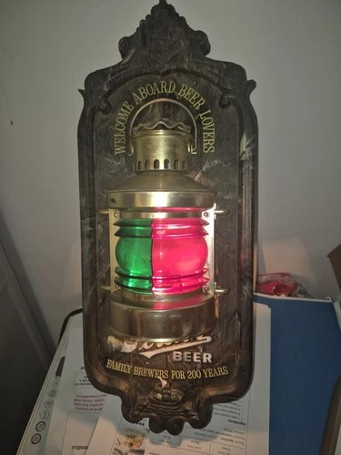 Vintage 1970s Stroh's Beer Sign Lighted Nautical  Lantern Bar Light Man Cave