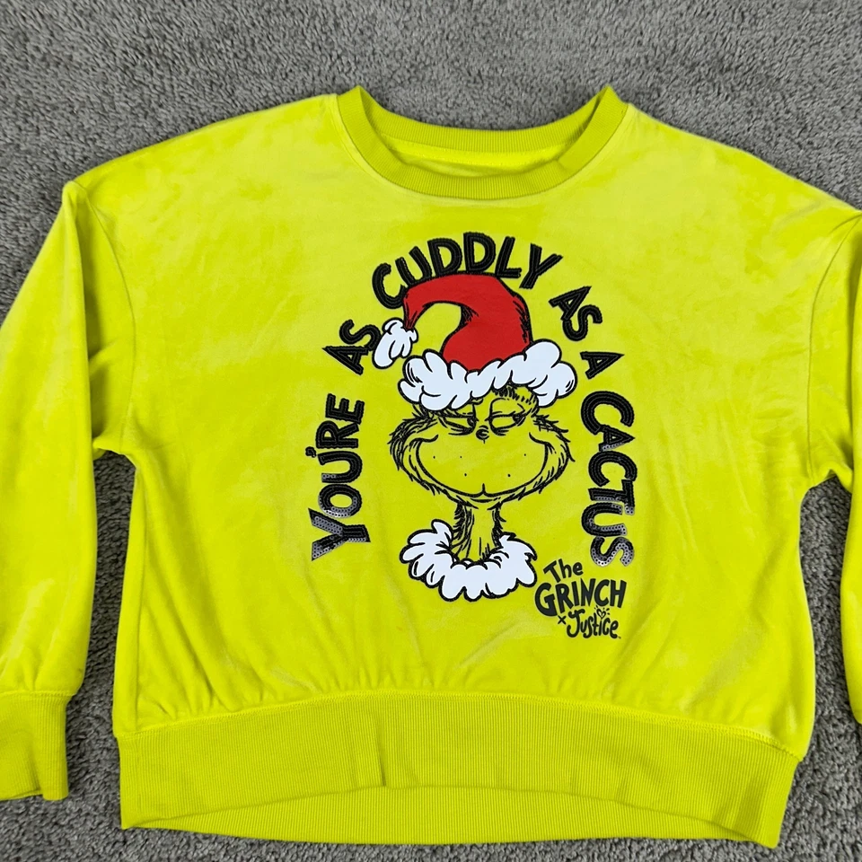 Sudadera The Grinch Niñas L Terciopelo Verde Eres Tan Mimosa Como Un Cactus Justice Foto 3 de 4