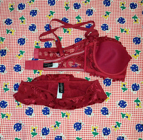 Women's La Perla Bra & Panties Set US 34B/8 made in Italy NWOT's Cranberry