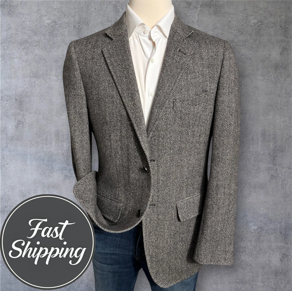 Eddie Bauer Men's 42 Blazer Sport Coat 2-Button Jacket Wool/Angora Herringbone - Image 2 of 4