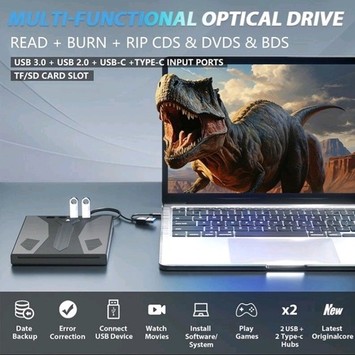 8-in-1 External Bluray Drive for Laptop PC BD CD DVD Player Burner Optical Drive - 第 7/9 張圖片