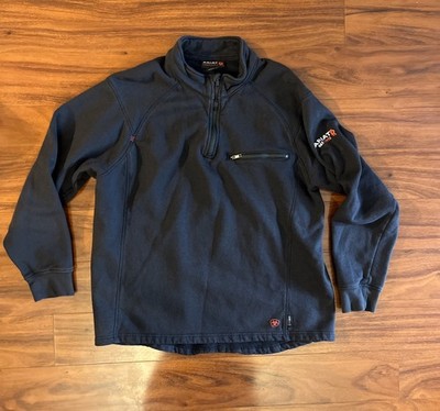 Ariat FR Western Cowboy CAT2 Flame Resistant Navy Sweatshirt 1/4 Zip Mens L