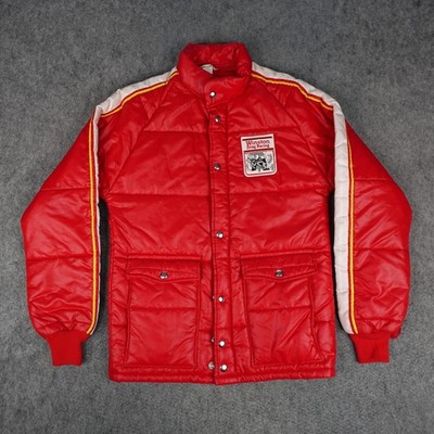 Vintage Winston Drag Racing Jacket Mens Small Red Puffer Patch NHRA Pit Crew 80s