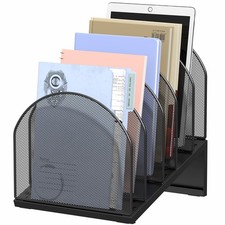 5-Section Desk File Organizer, Metal Mesh Folder Organizer for Documents, Mai...