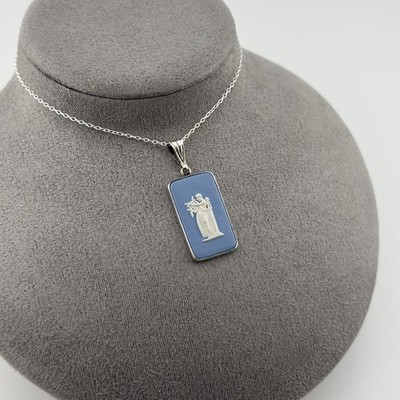 Sterling Silber blau Jaspisware Kamee Anhänger Vintage Wedgwood Geschenk für sie