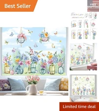 Double-Sided Floral Window Clings - Bright Blue Purple Butterflies & Flowers