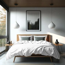 White Duvet Cover Queen Size Set, 100% Viscose Made from Bamboo Duvet Cover S...