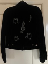 Saint Laurent Womens Black Velvet Jacket Music Notes Embellishment FW 2016 Sz M