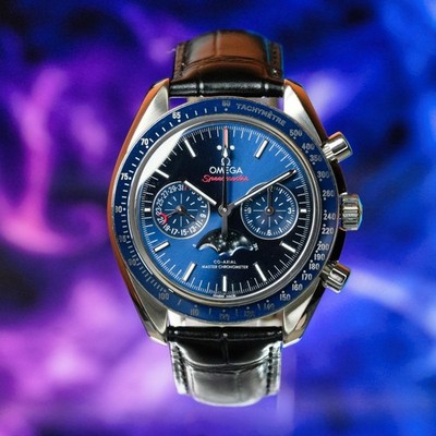 Omega Speedmaster Moonphase 304.33.44.52.03.001 FULL SET Box & Papers Blue 44mm