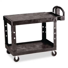 Heavy Duty Black 2-Shelf Utility Cart with Flat Shelf in Medium