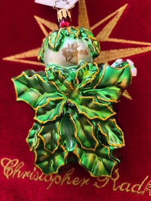Christopher Radko 2002 Green Holly Jean Ornament Retro Ivy Leaf
