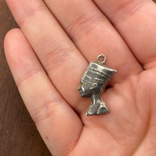Vintage 925 Sterling Silber Ägyptische Königin Nofretete Anhänger Armband Charm - Bild 2 von 3