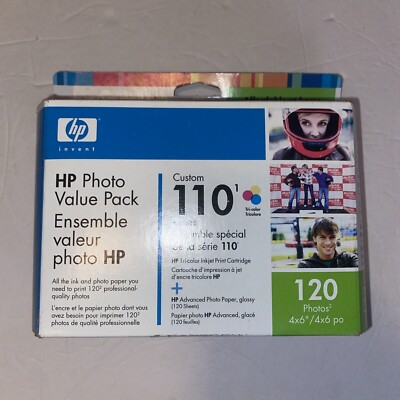 HP Photo Value Pack Custom 110 Tri-color printer ink cartridge +120 photo paper