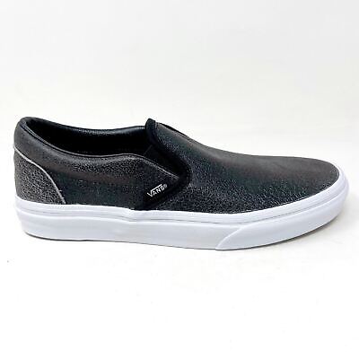 Vans Classic Slip On (Cracked Leather) Black White Womens Vans Classic Slip On (Cracked Leather) Black White Womens