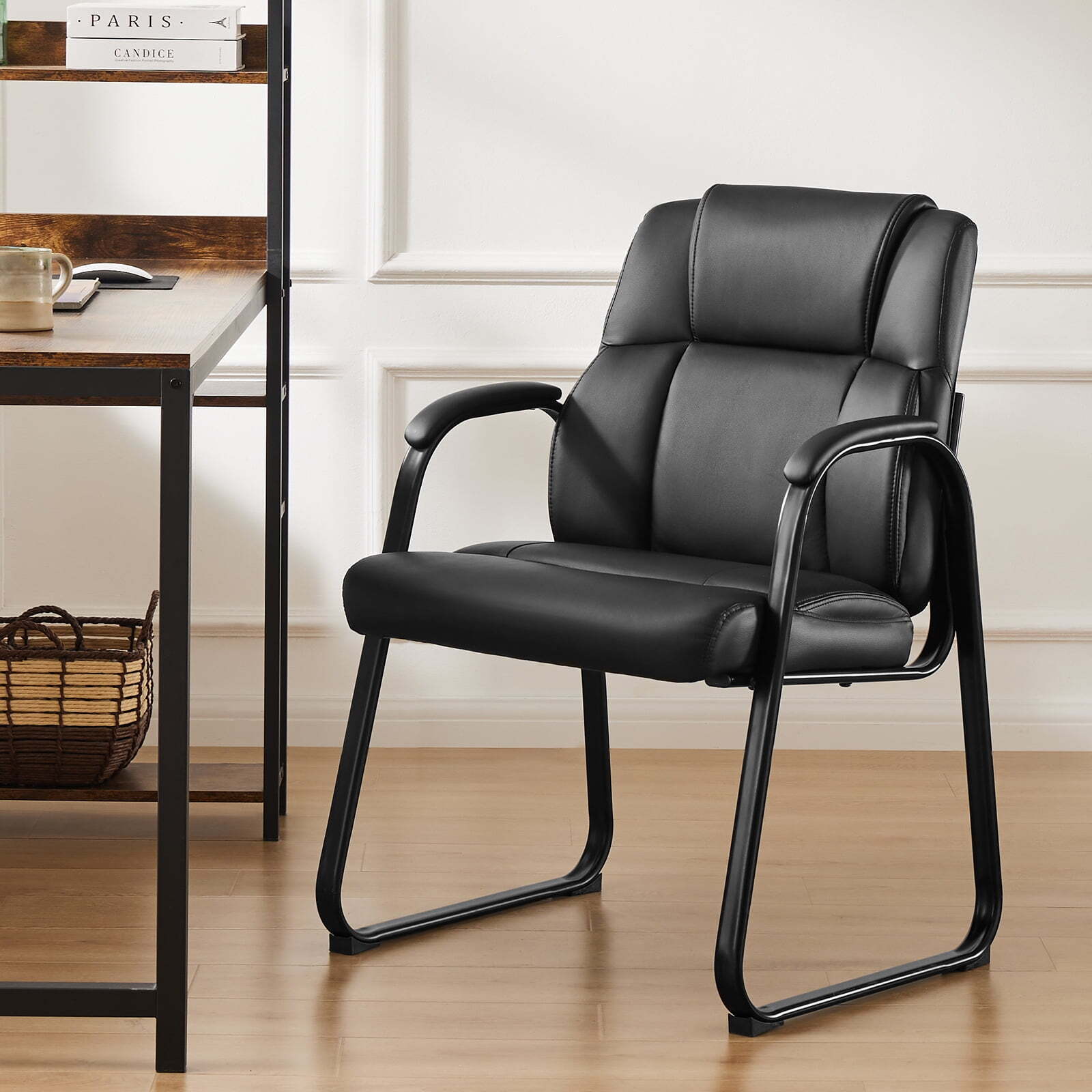 HOMEFLA Leather Reception Chair with Armrests, Fixed Waiting Room Guest Chairs