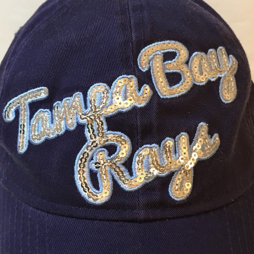 Tampa Bay Rays Script Silver Sequin Hat Strap Back Embroidered TB Logo Cap RARE! - Picture 4 of 15