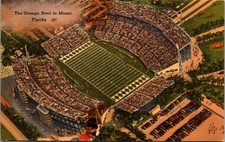 Linen Postcard Aerial View of The Orange Bowl in Miami, Florida