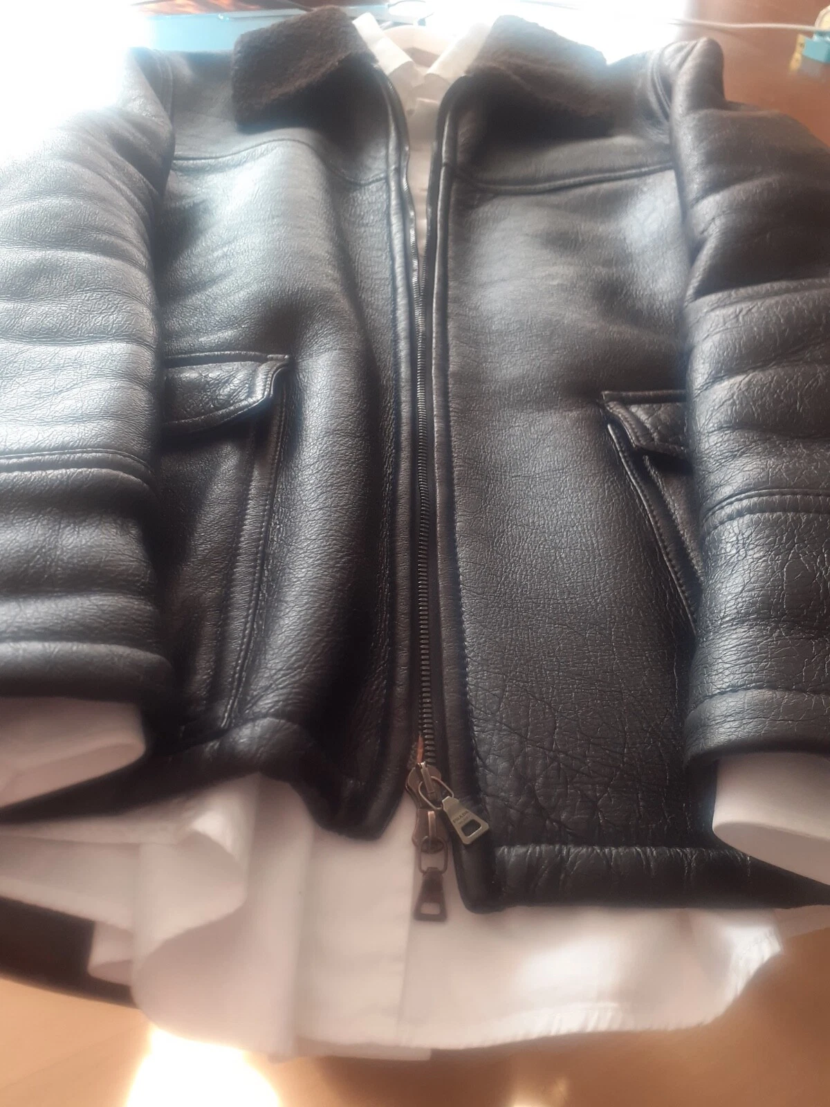 Giacca uomo $5k PRADA Black Label marrone scuro lucido lusso SHEARLING US42 IT52 L