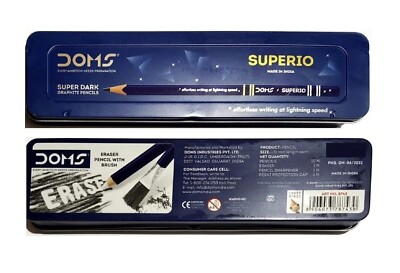1 Box- Doms superio super dark Graphite 10 pencils, sharpener eraser in Tin Box