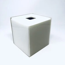 DKNY Ceramic w/Acrylic Overlay Square Tissue Box Cover White & Tan