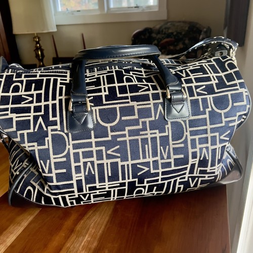 DVF Diane Von Furstenberg Navy Blue Classic Logo Luggage Overnight Bag vintage - Picture 6 of 19