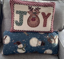 Christmas Throw Pillows Set of 2 Joy 16" x 12" & Snowman 22" x 11"