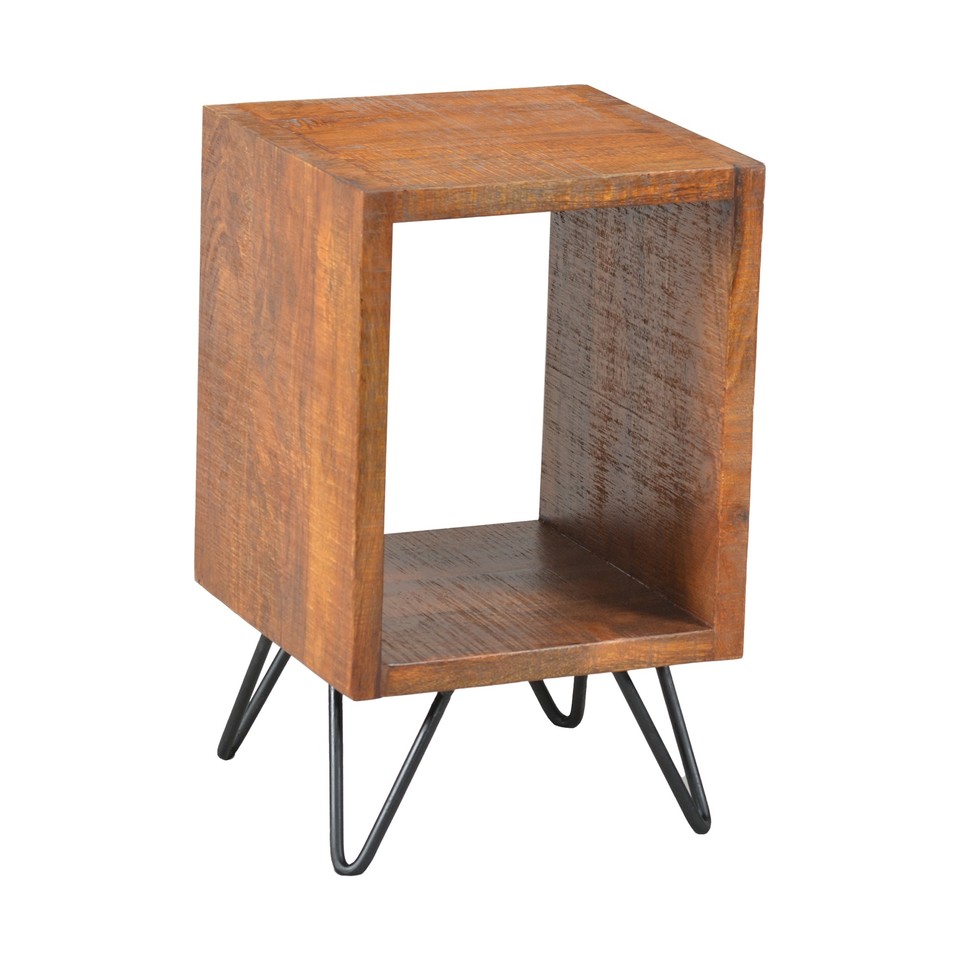 22 Inch Textured Cube Shape Wooden Nightstand with Angular Black No