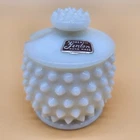 Vintage Fenton White Milk Glass Hobnail Lidded Mustard/Sugar Jar