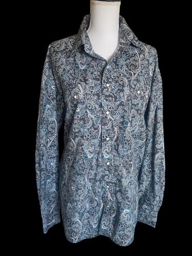 Panhandle Rough Stock manica lunga paisley a scatto perla blu taglia XL - Foto 7 di 12