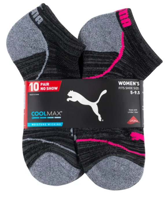 PUMA Ladies' No Show Sock, 10-pair, Dark Gray, Fits Shoe Size 5-9.5