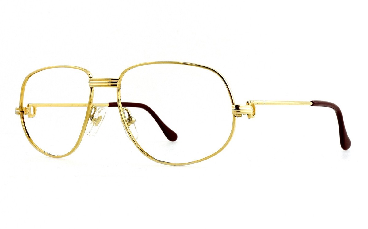 Vintage 1986 CARTIER C Decor 56mm 23K Gold Aviator Eyeglasses