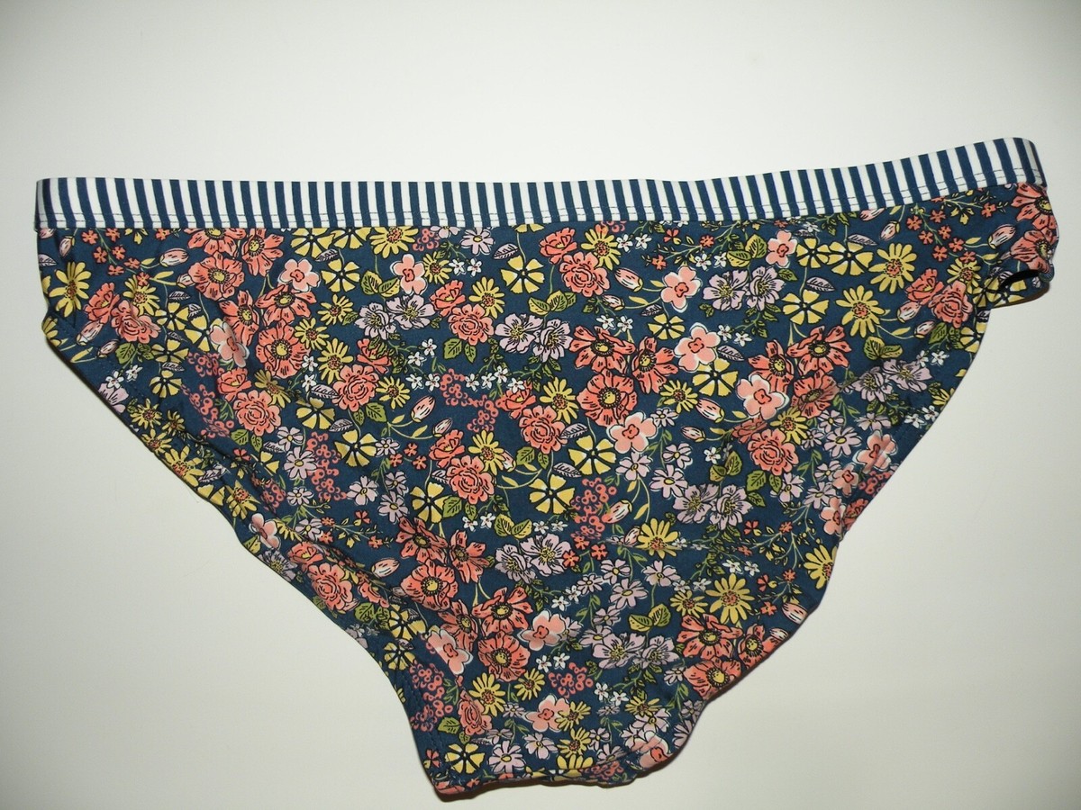 Bas De Bikini Kenneth Cole Reaction Taille L - Imprimé Floral Rayé Bleu, Blanc, Jaune, Neuf Avec étiquettes
