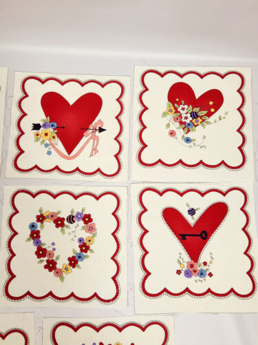8 Sandy Gervais Valentine Hearts Fabric Heart & Soul Quilt Squares 7" x 7" - Picture 3 of 7