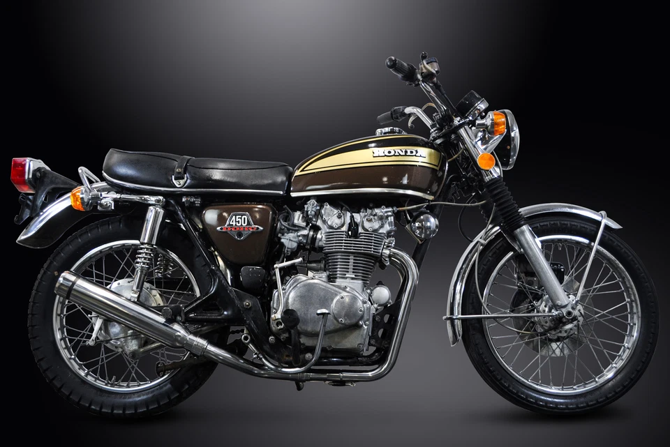 Silenciador nariz de toro acero inoxidable 2-1 410 mm escape completo Honda CB450 CL450 1969-1974 Foto 4 de 4