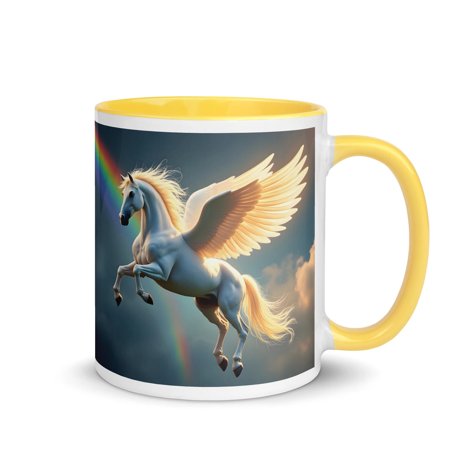 Magical Rainbow Unicorn Pegasus Coffee Mug | Colored Handle & Interior 11oz
