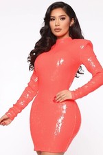 Making A Statement Sequin Mini Dress - Neon Pink- Size XS