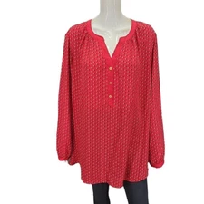 C. Wonder Allover Geometric Print Top w Split Neck 28W Plus Size 3X Red Blouse
