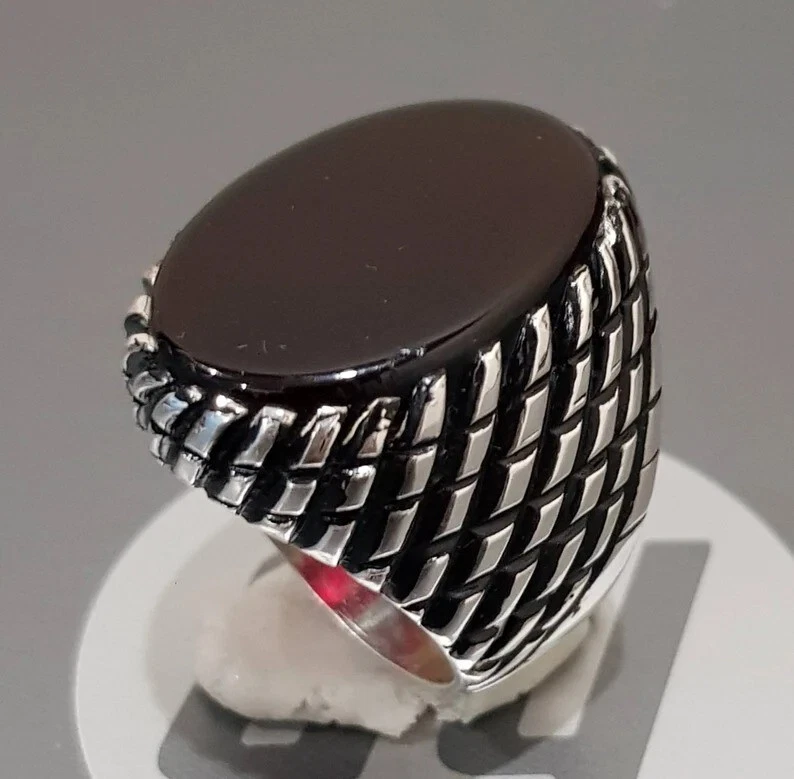 Anillo marrón yemení Aqeeq para hombre anillo llamativo anillo antiguo de piedras preciosas Foto 4 de 4