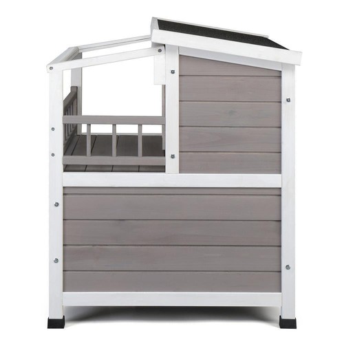 Outdoor Wood 2-Floor Cat Condo Pet House Kitty Shelter With Stairs Balcony - Picture 4 of 10