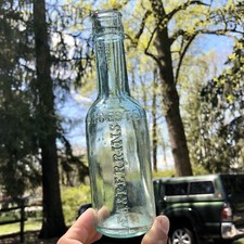 Early Blown Lea Perrins Worcestershire Sauce Bottle Embossed Aqua 1890s Nice