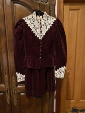 Vintage Gunne Sax Jacket And Skirt Burgundy Velvet And Lace Sz 5