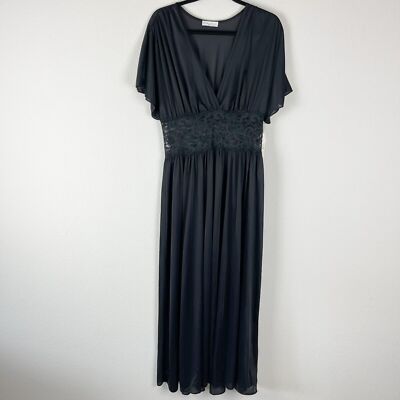 Vintage Miss Elaine Nightgown Womens Large Black Maxi Lace USA Union Made NWT